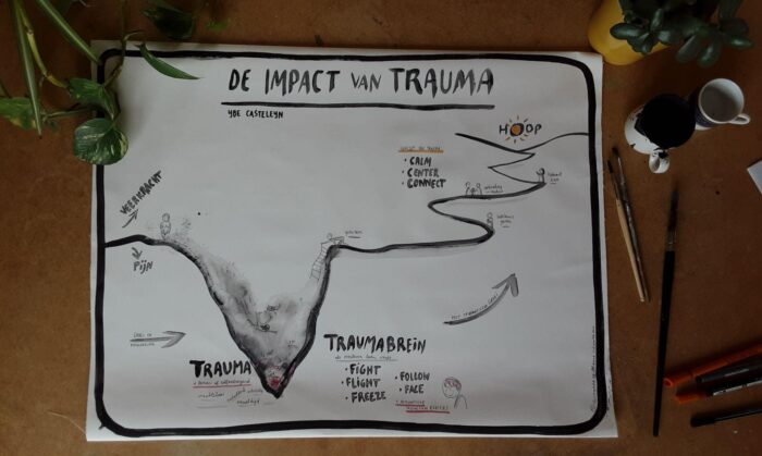 Geboorte en Trauma - Unieke, handgeschilderde poster met Trauma kloof voor vroedvrouwen, doula's en alle mensen, die zwangeren begeleiden